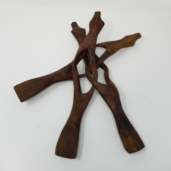 Wood Carved Folk Art Sculpture Creature Face Snake Stand Primitive Interlocking - Picture 12 of 15